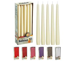 BOLSIUS Ivory Taper Candles - 10 Pack Unscented 10 Inch Dinner Candle Set - 8 Hours Burn Time - Premium European Quality - Smokeless and Dripless Household, Wedding, Party, and Home Décor Candlesticks