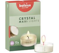 Bolsius Maxi XL Tealight Candles - Clear Cup - White - Box of 12 Transparent Tealights - Long Burning Time of 8 Hours - Interior Decoration - Unscented - Includes Natural Vegan Wax - No Palm Oil