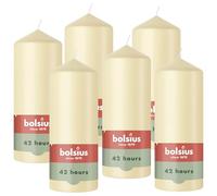 Bolsius - Pillar Candle - Beige - 15cm - 6 Pieces - Burning time 42 Hours - Natural Vegetable Wax - Palm Oil Free.