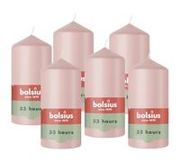Bolsius - Pillar Candle - Light Pink - 12 cm - 6 Pieces - Burning time 33 Hours - Natural Vegetable Wax - Palm Oil Free.
