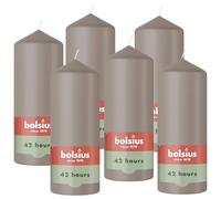 Bolsius - Pillar Candle - Taupe - 15cm - 6 Pieces - Burning time 42 Hours - Natural Vegetable Wax - Palm Oil Free.