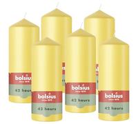 Bolsius - Pillar Candle - Yellow - 15cm - 6 Pieces - Burning time 42 Hours - Natural Vegetable Wax - Palm Oil Free.