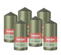 Bolsius - Pillar Candles - Green - 12 cm - 6 Pieces - Burning Time 33 Hours - with Natural Extracts - Natural Plant Wax - Without Palm Oil