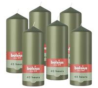 Bolsius - Pillar Candles - Green - 15 cm - 6 Pieces - Burning Time 42 Hours - with Natural Plant Wax - Without Palm Oil
