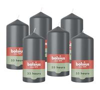 Bolsius - Pillar Candles - Grey - 12 cm - 6 Pieces - Burning Time 33 Hours - with Natural Extracts - Natural Plant Wax - Without Palm Oil
