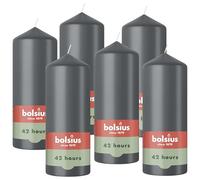 Bolsius - Pillar Candles - Grey - 15 cm - 6 Pieces - Burning Time 42 Hours - with Natural Plant Wax - Without Palm Oil