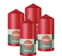Bolsius Pillar Candles - Red - 4-Pack - 12 x 6 cm - Decorative Household Candles - Long Burning Time of 33 Hours - Unscented - Includes Natural Vegan Wax - Without Palm Oil