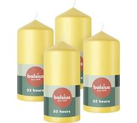 Bolsius Pillar Candles - Yellow - 4-Pack - 12 x 6 cm - Decorative Household Candles - Long Burning Time of 33 Hours - Unscented - Includes Natural Vegan Wax - Without Palm Oil