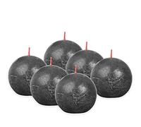 Bolsius Rustic Ball Candle - Anthracite - Pack of 6 - Diameter 7.6 cm - Decorative Candle - Length Burning Time 25 Hours - Unscented - Contains Natural Plant Wax - Without Palm Oil