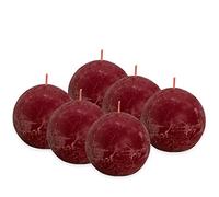 Bolsius Rustic Ball Candle - Bordeaux Red - Pack of 6 - Diameter 7.6 cm - Decorative Candle - Length Burning Time 25 Hours - Unscented - Contains Natural Plant Wax - Without Palm Oil