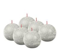 Bolsius Rustic Ball Candle - Light Grey - Pack of 6 - Diameter 7.6 cm - Decorative Candle - Length Burning Time 25 Hours - Unscented - Contains Natural Plant Wax - Without Palm Oil