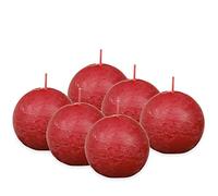 Bolsius Rustic Ball Candle - Red - Pack of 6 - Diameter 7.6 cm - Decorative Candle - Length Burning Time 25 Hours - Unscented - Contains Natural Plant Wax - Without Palm Oil