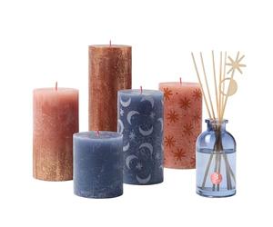 Bolsius Rustic Candle Gift Set - Secret Forest - Box of 5 Candles and 1 Reed Diffuser - Long Burning Time - Household Candle - Interior Decoration - Includes Natural Vegan Wax - No Palm Oil