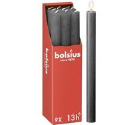 Bolsius Rustic Dinner Candles - Anthracite - Pack of 9 - Long Burning Time of 13 Hours - Household Candle - Interior Decoration - Unscented - Includes Natural Vegan Wax - 27 x 2.3 cm