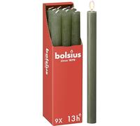 Bolsius Rustic Dinner Candles - Dark Green - Pack of 9 - Long Burning Time of 13 Hours - Interior Decoration - Includes Natural Vegan Wax - 27 x 2.3 cm