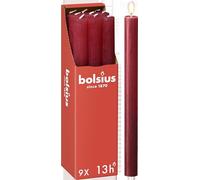 Bolsius Rustic Dinner Candles - Red - Pack of 9 - Long Burning Time of 13 Hours - Household Candle - Interior Decoration - Unscented - Natural Vegan Wax - 27 x 2.3 cm