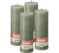 Bolsius Rustic Pillar Candle - Dark Green - Pack of 4 - Long Burning Time of 85 Hours - Household Candle - Interior Decoration - Unscented - Natural Vegan Wax - No Palm Oil - 19 x 7 cm