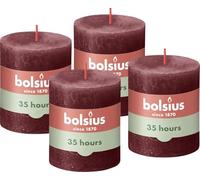 Bolsius Rustic Pillar Candle - Dark Red - Pack of 4 - Long Burning Time of 35 Hours - Household Candle - Interior Decoration - Unscented - Natural Vegan Wax - No Palm Oil - 8 x 7 cm