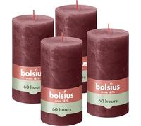 Bolsius Rustic Pillar Candle - Dark Red - Pack of 4 - Long Burning Time of 60 Hours - Household Candle - Interior Decoration - Includes Natural Vegan Wax - No Palm Oil - 13 x 7 cm