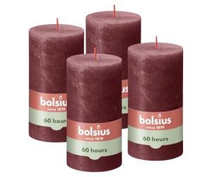 Bolsius Rustic Pillar Candle - Dark Red - Pack of 4 - Long Burning Time of 60 Hours - Household Candle - Interior Decoration - Includes Natural Vegan Wax - No Palm Oil - 13 x 7 cm
