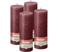 Bolsius Rustic Pillar Candle - Dark Red - Pack of 4 - Long Burning Time of 85 Hours - Household Candle - Interior Decoration - Unscented - Natural Vegan Wax - No Palm Oil - 19 x 7 cm