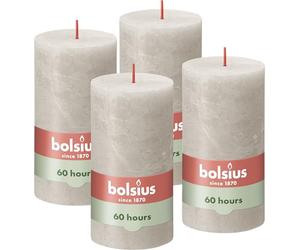Bolsius Rustic Pillar Candle - Light Grey- Pack of 4 - Long Burning Time of 60 Hours - Household Candle - Interior Decoration - Unscented - Includes Natural Vegan Wax - No Palm Oil - 130 x 70 mm