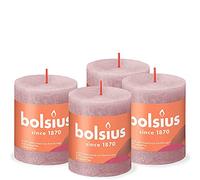 Bolsius Rustic Pillar Candle - Old Pink - Pack of 4 - Long Burning Time of 35 Hours - Household Candle - Interior Decoration - Unscented - Natural Vegan Wax - No Palm Oil - 8 x 7 cm