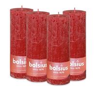 Bolsius Rustic Pillar Candle - Red - 19 x 7 cm - Pack of 4 - Long Burning Time of 85 Hours - Household Candle - Interior Decoration - Unscented - Natural Vegan Wax - No Palm Oil