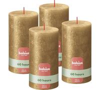 Bolsius Rustic Pillar Candle - Shimmer Gold - Pack of 4 - Long Burning Time of