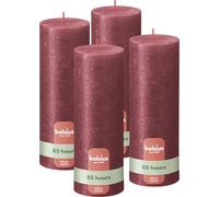 Bolsius Rustic Pillar Candle - Shimmer Red - Pack of 4 - Long Burning Time of 85 Hours - Interior Decoration - Unscented - Includes Natural Vegan Wax - No Palm Oil - 19 x 7 cm