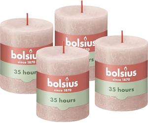 Bolsius Rustic Pillar Candle - Soft Pink - Pack of 4 - Long Burning Time of 35 Hours - Household Candle - Interior Decoration - Unscented - Natural Vegan Wax - No Palm Oil - 8 x 7 cm