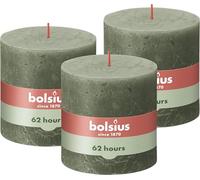 Bolsius Rustic Pillar Candle XXL - Dark Green - Pack of 3 - Long Burning Time of 62 Hours - Interior - Unscented - Includes Natural Vegan Wax - No Palm Oil - 10 x 10 cm