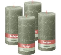 Bolsius Rustic Pillar Candle XXL - Green - Set of 4 - 20 x 10 cm - Long Burning Time 125 Hours - Unscented - Includes Natural Vegan Wax - Without Palm Oil