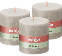 Bolsius Rustic Pillar Candle XXL - Light Grey - Pack of 3 - Long Burning Time of 62 Hours - Household Candle - Interior Decoration - Unscented - Includes Natural Vegan Wax - No Palm Oil - 10 x 10 cm