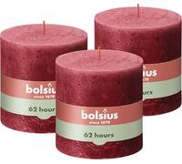 Bolsius Rustic Pillar Candle XXL, Red, Set of 3, Decorative Household Candles, Length Burning Time 62 Hours, Unscented, Natural Plant Wax, Palm Oil Free, Extra Large, 10 x 10 cm