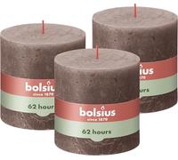 Bolsius Rustic Pillar Candle XXL, Taupe, Pack of 3, 10 x 10 cm, Decorative Household Candles, Length Burning Time 62 Hours, Unscented, Contains Natural Plant Wax, Without Palm Oil