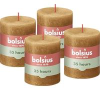 Bolsius Rustic Pillar Candle - Yellow - Pack of 4 - Long Burning Time of 35 Hours - Household Candle - Interior Decoration - Unscented - Natural Vegan Wax - No Palm Oil - 8 x 7 cm