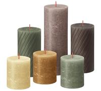 Bolsius Rustic Pillar Candles - Gift Set of 6 - Nature - Decorative Household Candles - Length Burning Time - Unscented - Includes Natural Plant Wax - Without Palm Oil