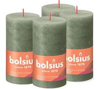 Bolsius Rustic Pillar Candles, Olive Green, Set of 4, Decorative Household Candles, Burning Length Time 60 Hours, Unscented, Natural Plant Wax, Without Palm Oil, 13 x 7 cm