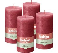 Bolsius Rustic Pillar Candles, Red, Pack of 4, 13 x 7 cm, Burning Length Time 60 Hours, Unscented, Natural Plant Wax, Without Palm Oil, Advent