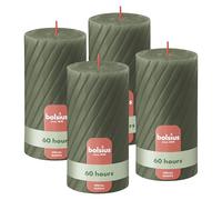 Bolsius Rustic Pillar Candles - Ribbed - Olive Green - Set of 4 - 13 cm - Decorative Household Candles - Made with Natural Plant-Based Wax - Palm Oil Free