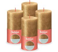 BOLSIUS - Rustic Pillar Candles Shimmer - Gold - 13cm - Pack 4 -Non Drip - Non
