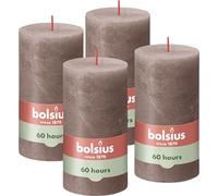 Bolsius Rustic Pillar Candles, Taupe, Set of 4, Decorative Household Candles, Burning Length Time 60 Hours, Unscented, Natural Plant Wax, Without Palm Oil, 13 x 7 cm