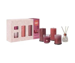 Bolsius Rustic Pillar Candles with Reed Diffuser and Scented Candle - Gift Set of 5 - Fruit Splash - Pomegranate - Decorative - Long Burning Time - Includes Natural Vegan Wax