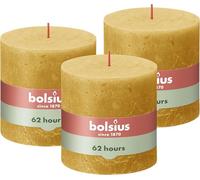 BOLSIUS - Rustic XXL Candle - Yellow - 10 cm - Pack 3 - Non Drip - Non Scented Candles - Long Burning Time of 62 Hours