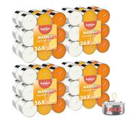 Bolsius - Scented Tea Lights in Three Colours - Mango - Pack of 144 - Natural Extracts - Contains Vegan Wax - Palm Oil Free