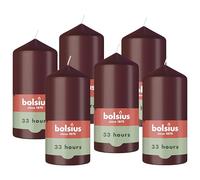 Bolsius - Smooth Pillar Candle - Bordeaux - 12 cm - 6 Pieces - Decorative Candles - Contains Natural Plant-Based Wax - Without Palm Oil