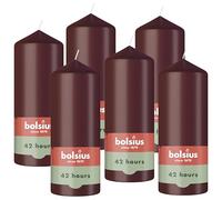 Bolsius - Smooth Pillar Candle - Bordeaux - 15 cm - 6 Pieces - Decorative Candles - Contains Natural Plant-Based Wax - Without Palm Oil