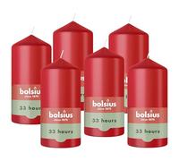 Bolsius - Smooth Pillar Candle - Red - 12 cm - 6 Pieces - Decorative Candles - Contains Natural Plant-Based Wax - Without Palm Oil
