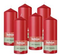 Bolsius - Smooth Pillar Candle - Red - 15 cm - 6 Pieces - Decorative Candles - Contains Natural Plant-Based Wax - Without Palm Oil